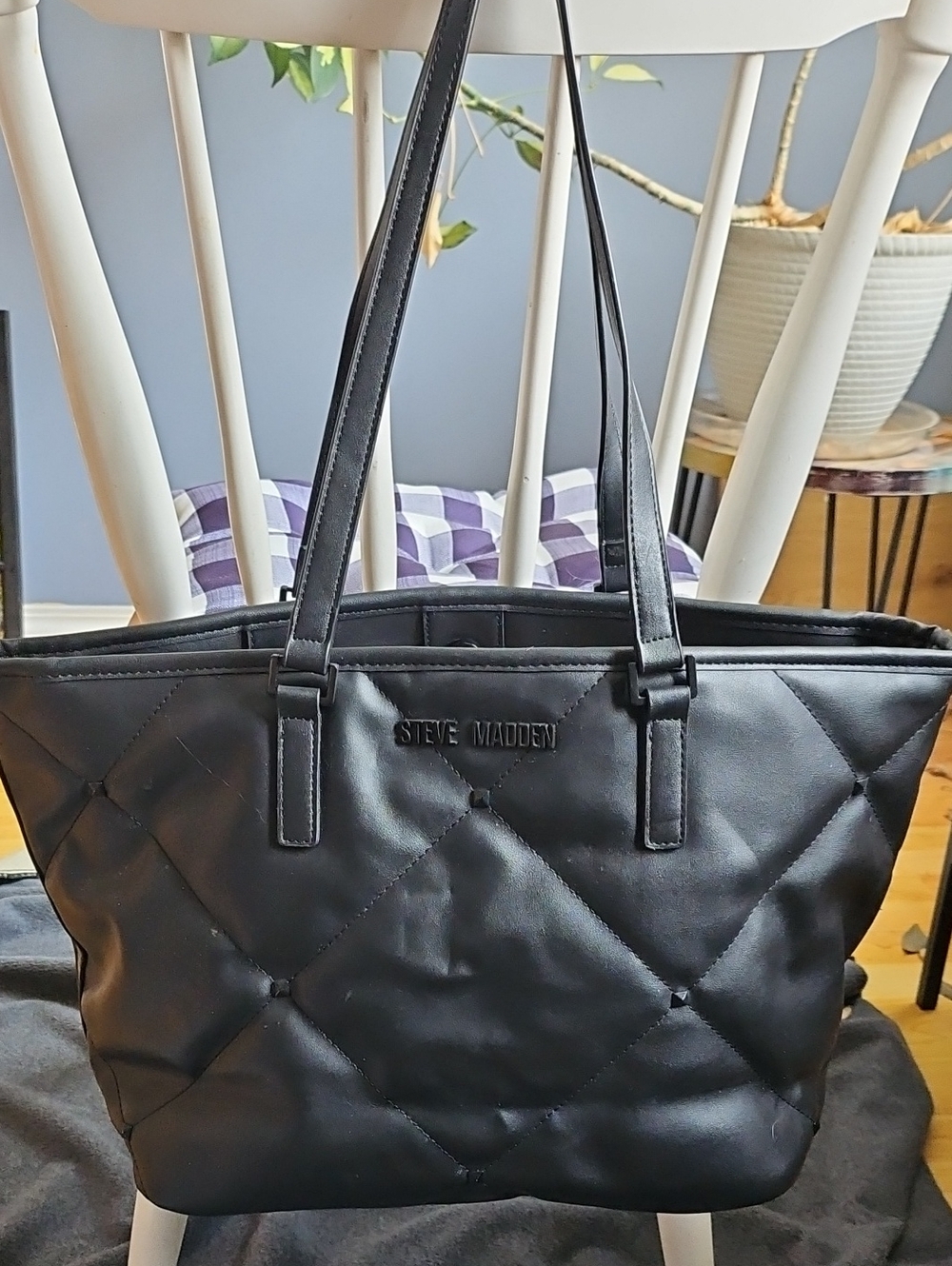 Steve Madden Black Quilted Tote with Shoulder Straps